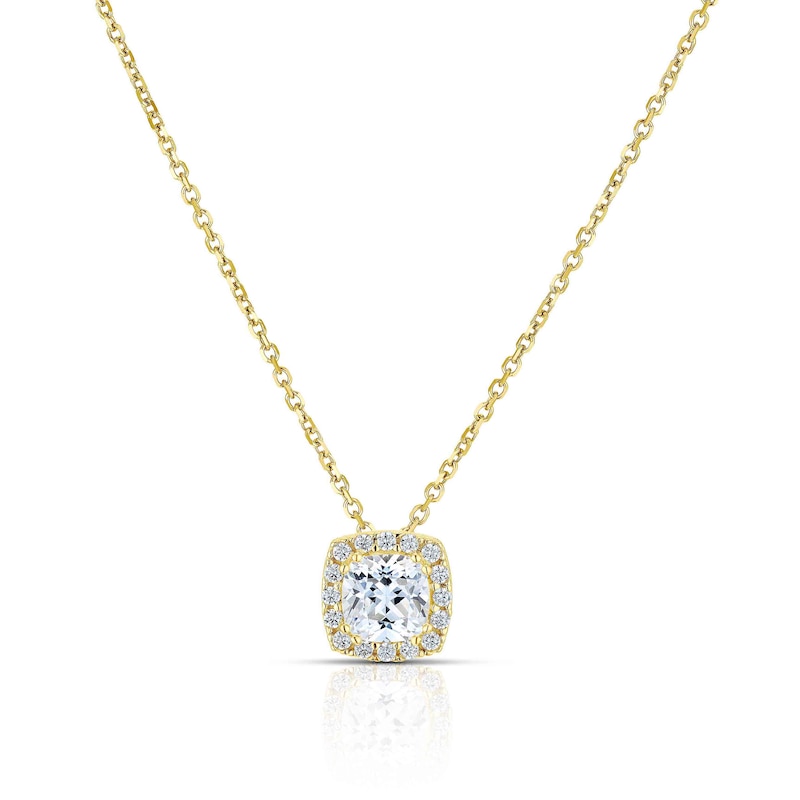 9ct Yellow Gold Cubic Zirconia Cushion Halo Pendant | H.Samuel