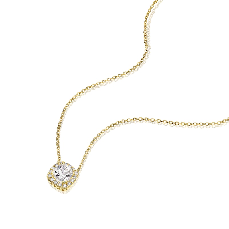 Main Image 2 of 9ct Yellow Gold Cubic Zirconia Cushion Halo Pendant