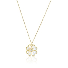 9ct Yellow Gold Mother Of Pearl & CZ Clover Necklace