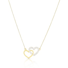 9ct Yellow Glitter Interlocking Heart Necklace