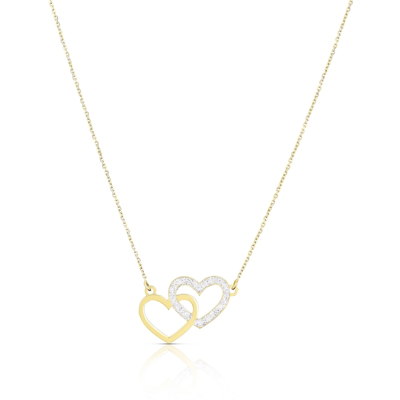 Main Image 1 of 9ct Yellow Glitter Interlocking Heart Necklace
