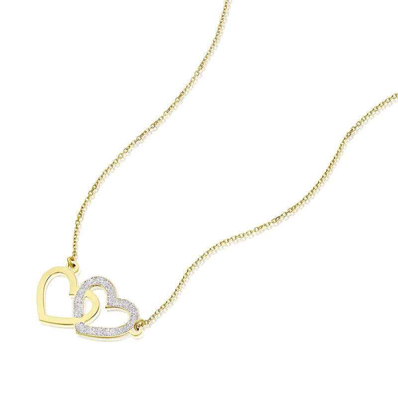 9ct Yellow Glitter Interlocking Heart Necklace