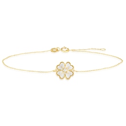9ct Yellow Gold Mother Of Pearl & CZ Clover Bracelet