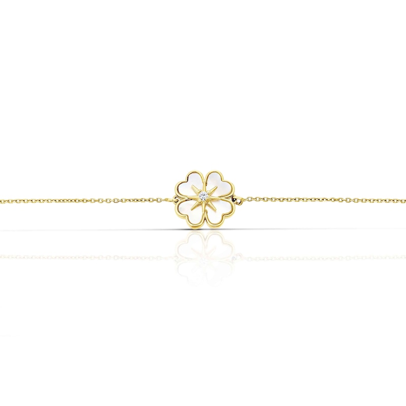 Main Image 2 of 9ct Yellow Gold Mother Of Pearl & CZ Clover Bracelet