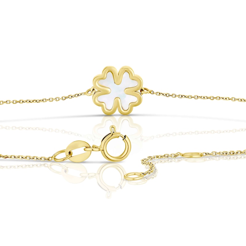 Main Image 3 of 9ct Yellow Gold Mother Of Pearl & CZ Clover Bracelet