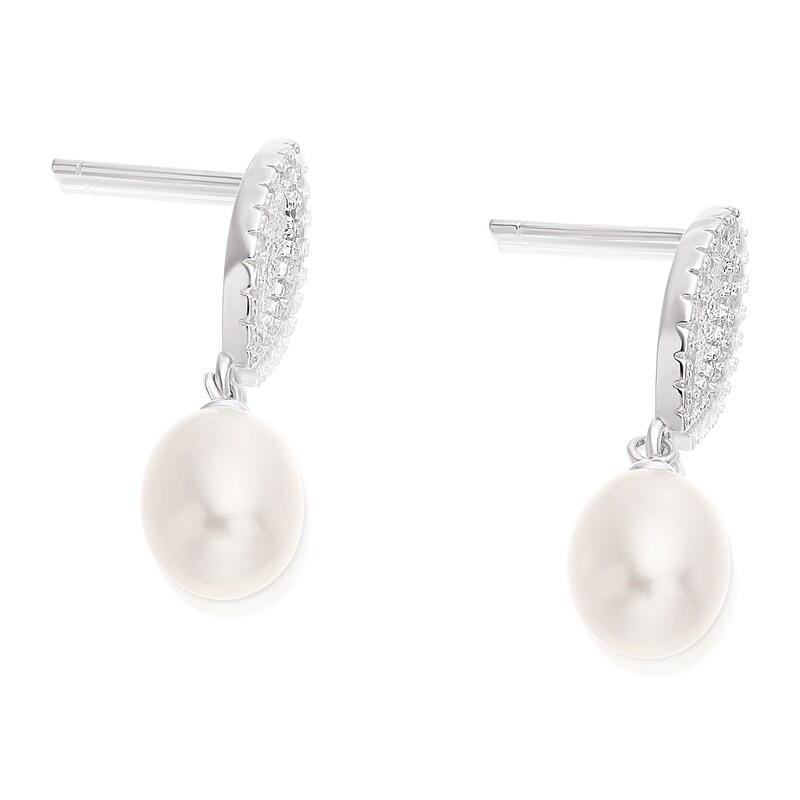 Main Image 2 of Sterling Silver Pearl & Cubic Zirconia Marquise Earrings