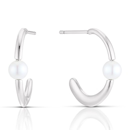 Sterling Silver Pearl Hoop Earrings
