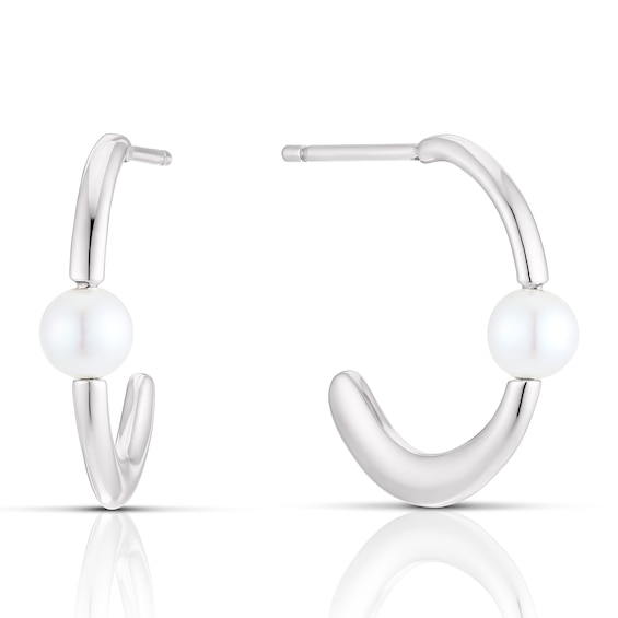 Sterling Silver Pearl Hoop Earrings