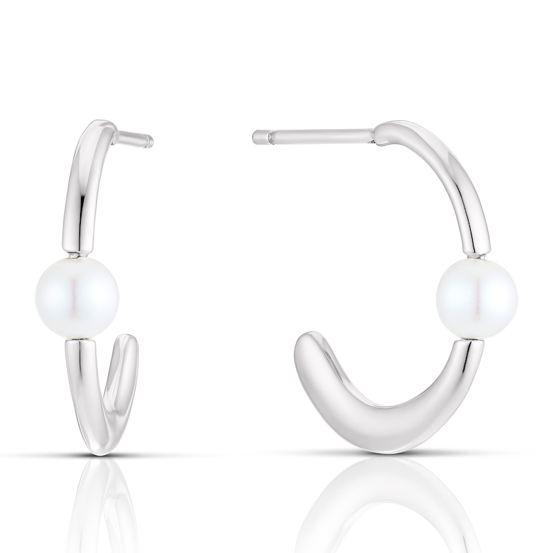 Main Image 1 of Sterling Silver Pearl Hoop Earrings