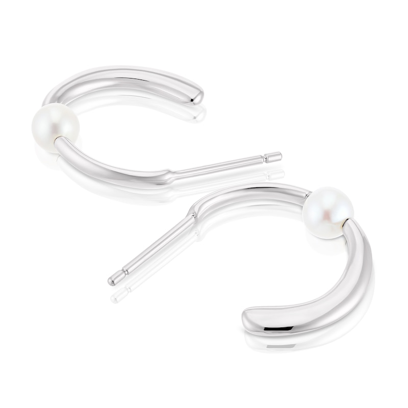 Main Image 2 of Sterling Silver Pearl Hoop Earrings