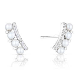 Sterling Silver Pearl & Cubic Zirconia Climber Earrings