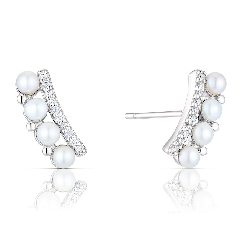 Sterling Silver Pearl & Cubic Zirconia Climber Earrings
