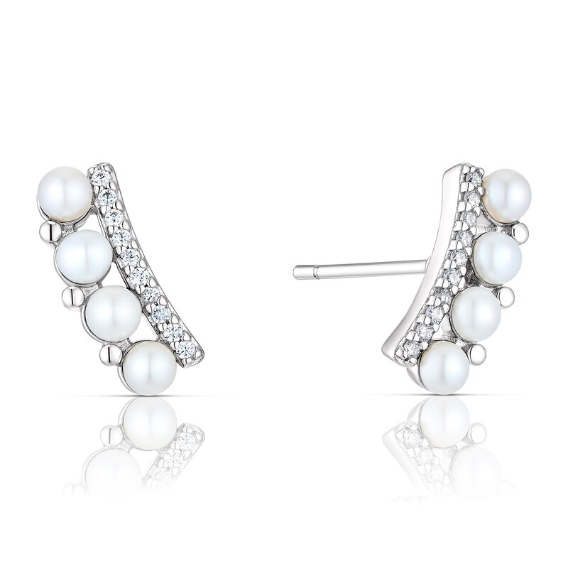 Sterling Silver Pearl & Cubic Zirconia Climber Earrings