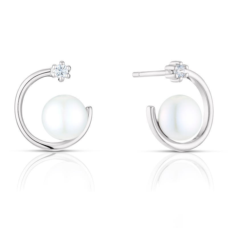 Sterling Silver Pearl & Cubic Zirconia Circle Stud Earrings