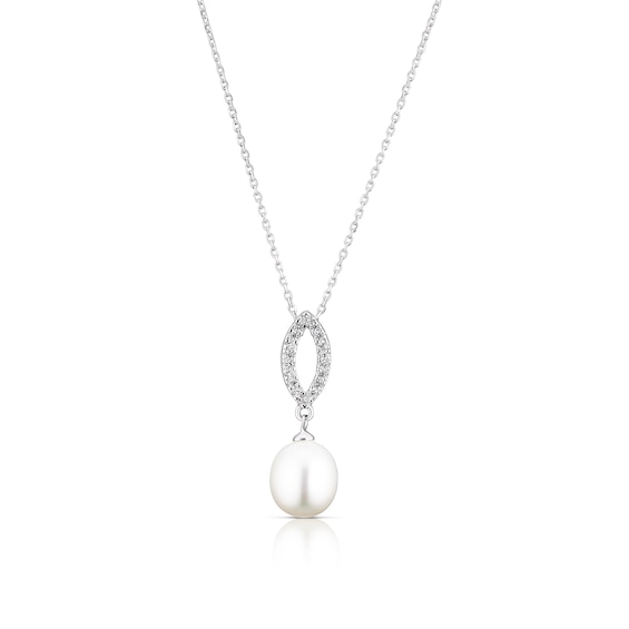 Sterling Silver Pearl and Cubic Zirconia Necklace