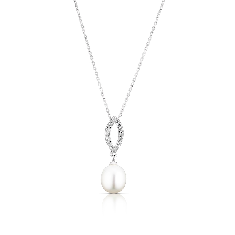 Main Image 1 of Sterling Silver Pearl & Cubic Zirconia Necklace