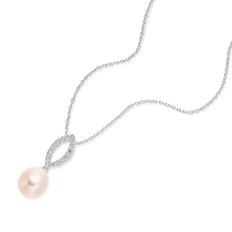 Main Image 2 of Sterling Silver Pearl & Cubic Zirconia Necklace