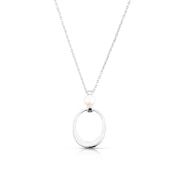 Sterling Silver Pearl Open Circle Pendant