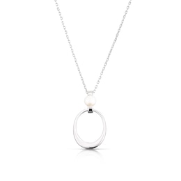 Sterling Silver Pearl Open Circle Pendant