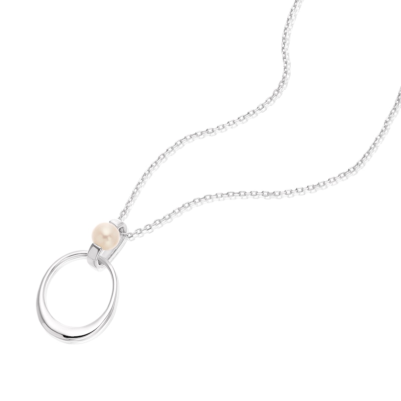 Main Image 2 of Sterling Silver Pearl Open Circle Pendant