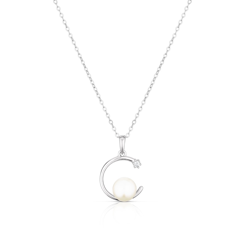 Main Image 1 of Sterling Silver Pearl & Cubic Zirconia Open Circle Pendant
