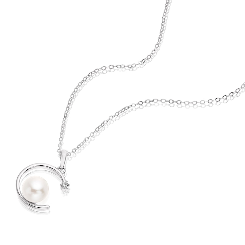 Main Image 2 of Sterling Silver Pearl & Cubic Zirconia Open Circle Pendant
