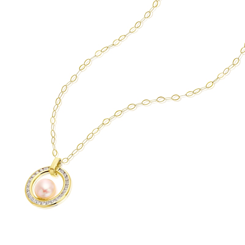 Main Image 2 of 9ct Yellow Gold Pearl & Cubic Zirconia Circle Pendant