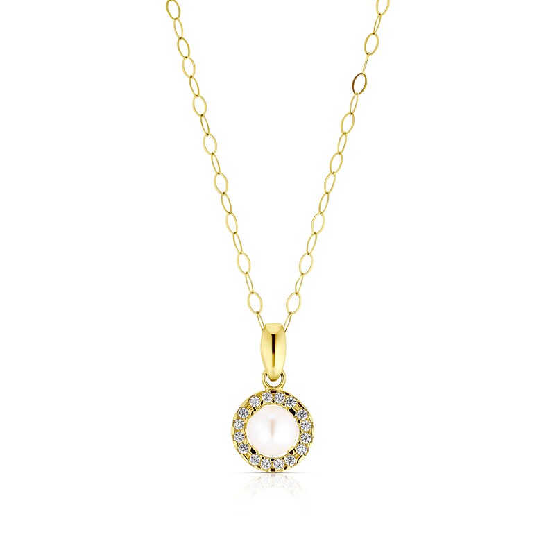 9ct Yellow Gold Pearl & Cubic Zirconia Halo Pendant