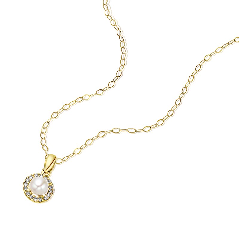 9ct Yellow Gold Pearl & Cubic Zirconia Halo Pendant