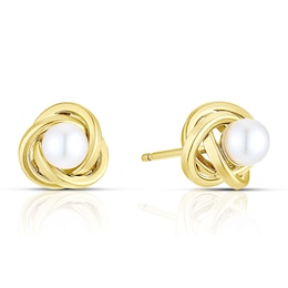 9ct Yellow Gold Pearl Knot Studs Earrings
