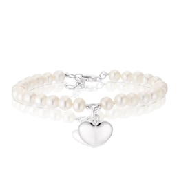 Sterling Silver Pearl Puff Heart Bracelet