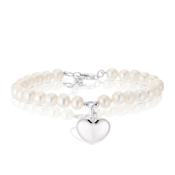 Sterling Silver Pearl Puff Heart Bracelet