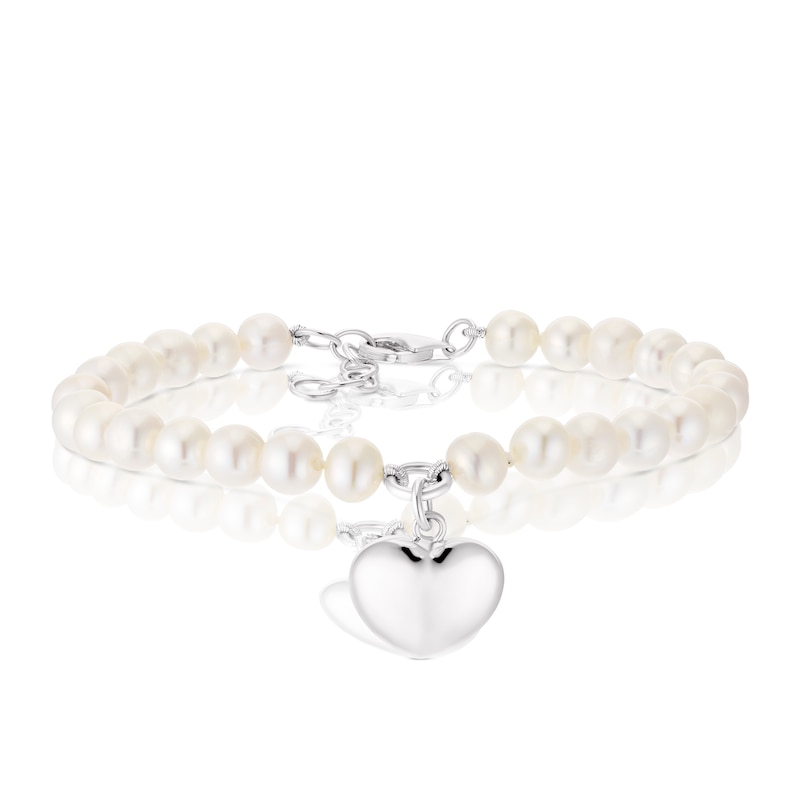 Main Image 1 of Sterling Silver Pearl Puff Heart Bracelet