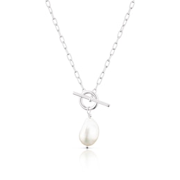 Sterling Silver Pearl T-Bar Necklace