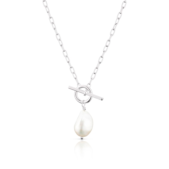 Sterling Silver Pearl T-Bar Necklace