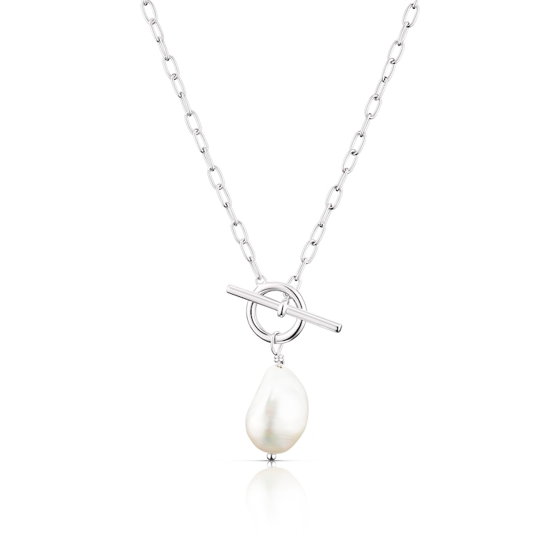 Sterling Silver Pearl T-Bar Necklace