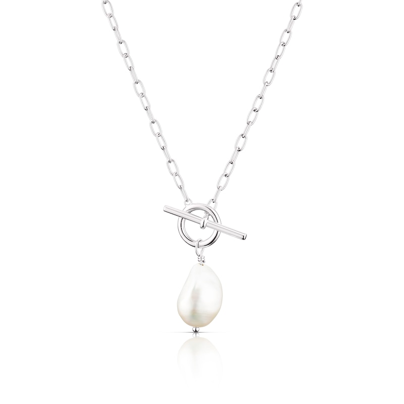 Main Image 1 of Sterling Silver Pearl T-Bar Necklace