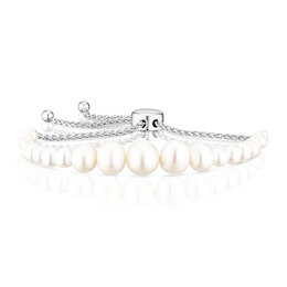 Sterling Silver Pearl Chain Bolo Bracelet