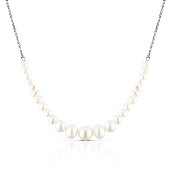Sterling Silver Graduated Pearl Chain Necklace