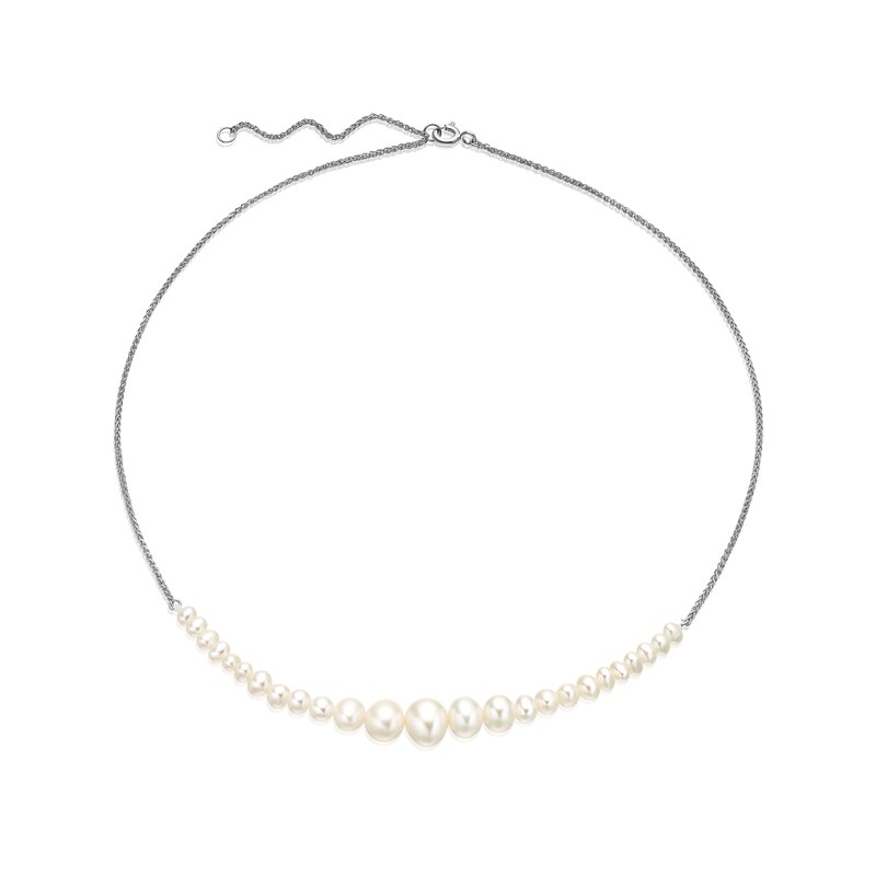 Main Image 2 of Sterling Silver Graduated Pearl Chain Necklace