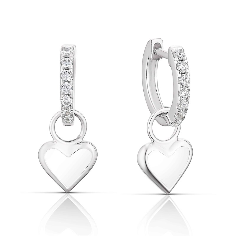 Sterling Silver Cubic Zirconia White Enamel Heart Earrings