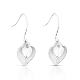 Sterling Silver Double Heart Drop Earrings