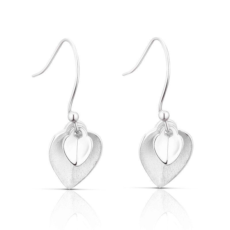 Main Image 1 of Sterling Silver Double Heart Drop Earrings