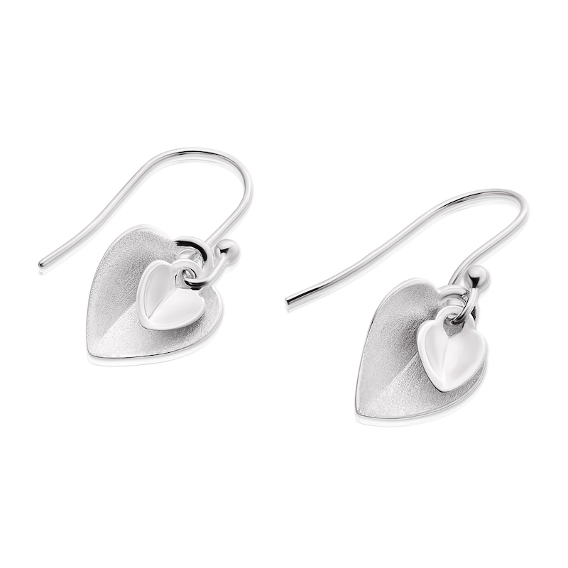 Sterling Silver Double Heart Drop Earrings