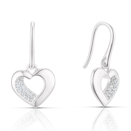 Sterling Silver Cubic Zirconia Polished Heart Drop Earrings