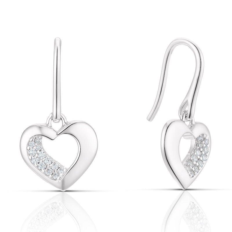 Main Image 1 of Sterling Silver Cubic Zirconia Polished Heart Drop Earrings