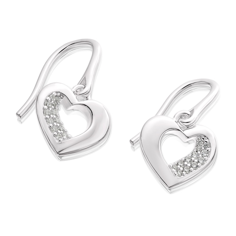 Main Image 2 of Sterling Silver Cubic Zirconia Polished Heart Drop Earrings