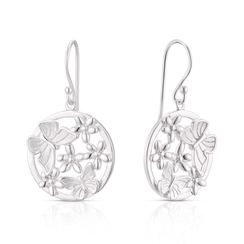 Sterling Silver Butterfly & Flower Drop Earrings