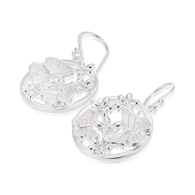 Main Image 2 of Sterling Silver Butterfly & Flower Drop Earrings