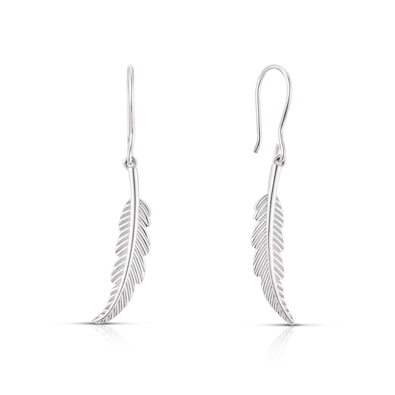 Main Image 1 of Sterling Silver Feather Drop Earrings